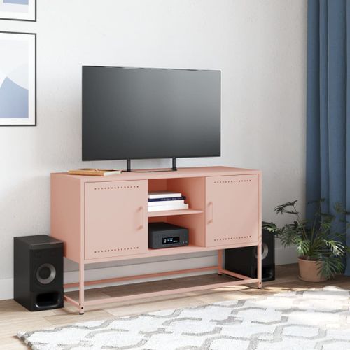 Meuble TV rose 100,5x39x60,5 cm acier - Photo n°3; ?>