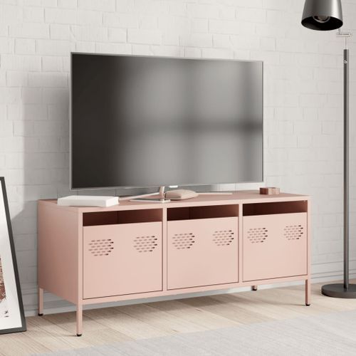 Meuble TV rose 101,5x39x43,5 cm acier laminé à froid - Photo n°3; ?>