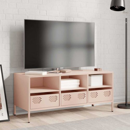 Meuble TV rose 101,5x39x43,5 cm acier laminé à froid - Photo n°3; ?>