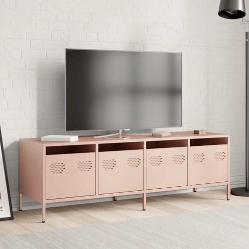 Meuble TV rose 135x39x43,5 cm acier laminé à froid - Photo n°3; ?>