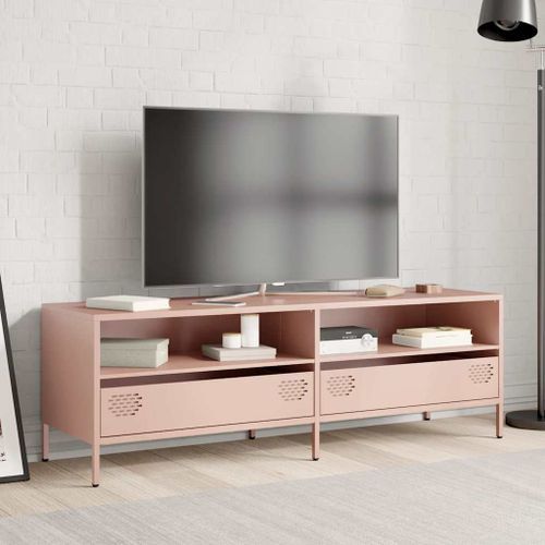 Meuble TV rose 135x39x43,5 cm acier laminé à froid - Photo n°3; ?>