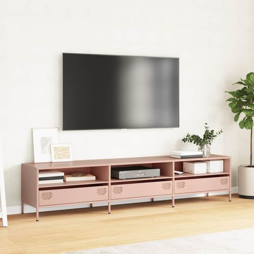 Meuble TV rose 202x39x43,5 cm acier laminé à froid - Photo n°3; ?>