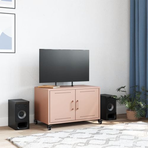 Meuble TV rose 68x39x43,5 cm acier laminé à froid - Photo n°3; ?>