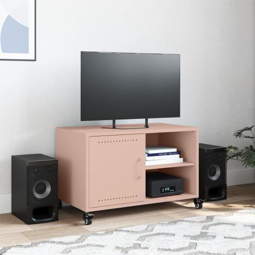 Meuble TV rose 68x39x43,5 cm acier laminé à froid - Photo n°3; ?>