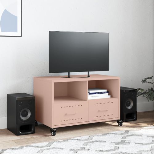 Meuble TV rose 68x39x43,5 cm acier laminé à froid - Photo n°3; ?>