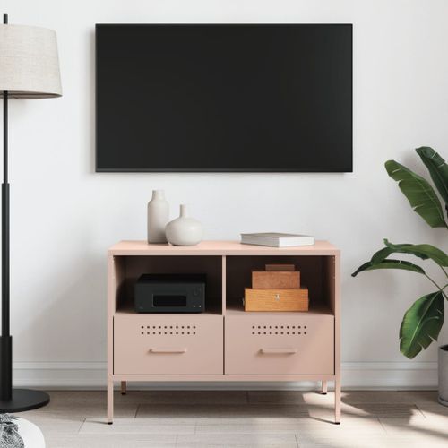 Meuble TV rose 68x39x50,5 cm acier laminé à froid - Photo n°3; ?>