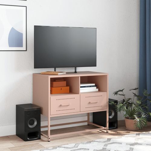 Meuble TV rose 68x39x60,5 cm acier - Photo n°3; ?>