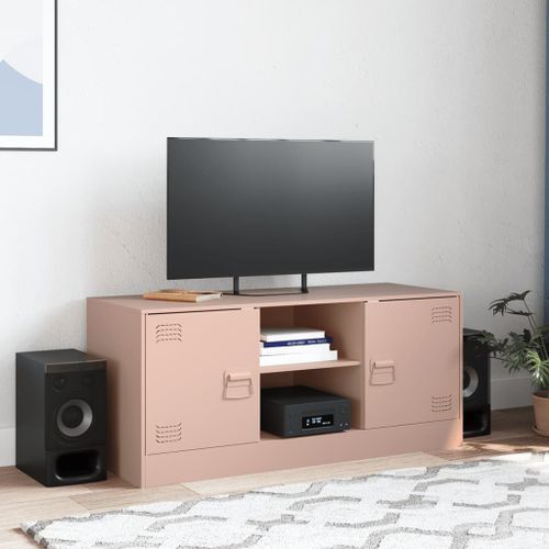 Meuble TV rose 99x39x44 cm acier - Photo n°3; ?>