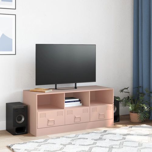 Meuble TV rose 99x39x44 cm acier - Photo n°3; ?>