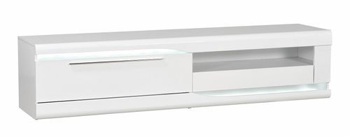 Meuble TV avec éclairage à Led 2 tiroirs bois laqué blanc Minio 200 cm - Photo n°3; ?>