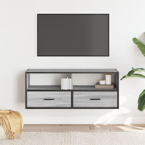 Meuble TV sonoma gris 100x31x39,5 cm bois d'ingénierie et métal - Photo n°3; ?>