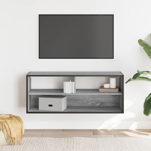 Meuble TV sonoma gris 100x31x39,5 cm bois d'ingénierie et métal - Photo n°3; ?>