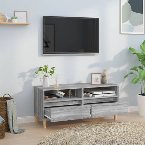 Meuble TV sonoma gris 100x34,5x44,5 cm bois d'ingénierie - Photo n°3; ?>