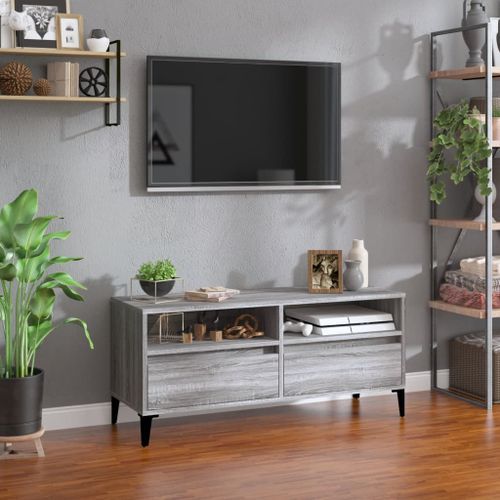 Meuble TV sonoma gris 100x34,5x44,5 cm bois d'ingénierie - Photo n°2; ?>