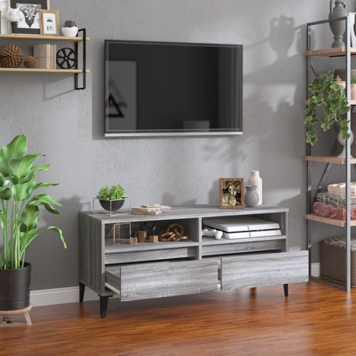 Meuble TV sonoma gris 100x34,5x44,5 cm bois d'ingénierie - Photo n°3; ?>