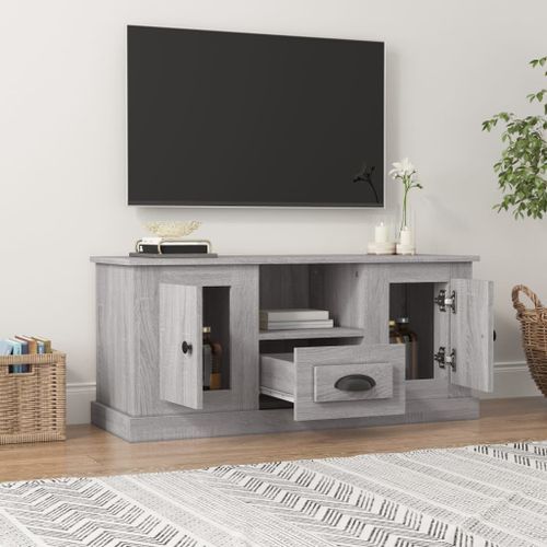 Meuble TV sonoma gris 100x35,5x45 cm bois d'ingénierie - Photo n°3; ?>