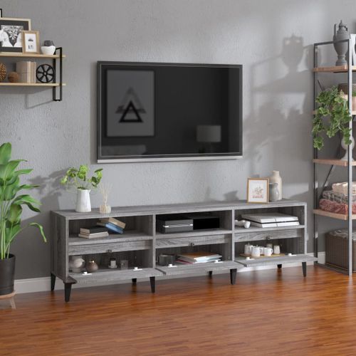 Meuble TV sonoma gris 150x30x44,5 cm bois d'ingénierie - Photo n°3; ?>