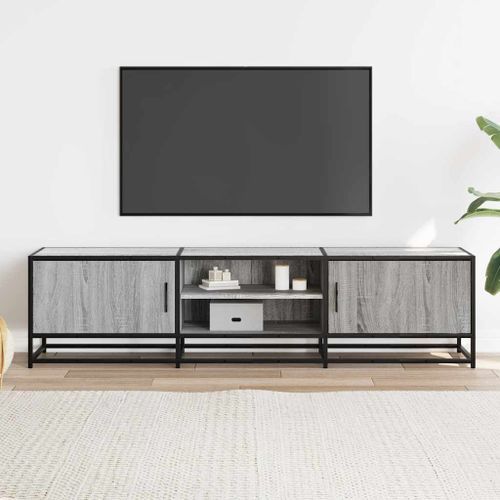 Meuble TV sonoma gris 160x35x41 cm bois d'ingénierie et métal - Photo n°3; ?>