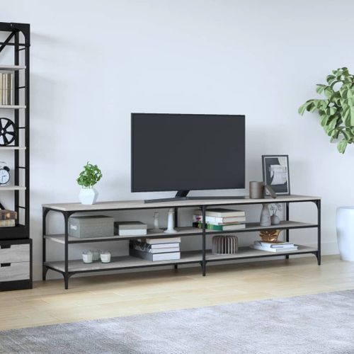 Meuble TV sonoma gris 200x30x50 cm bois d'ingénierie et métal - Photo n°2; ?>