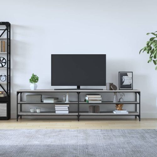 Meuble TV sonoma gris 200x30x50 cm bois d'ingénierie et métal - Photo n°3; ?>