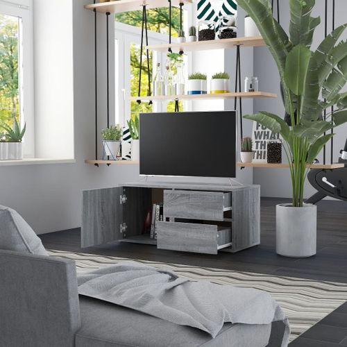 Meuble TV Sonoma gris 80x34x36 cm Bois d'ingénierie - Photo n°3; ?>