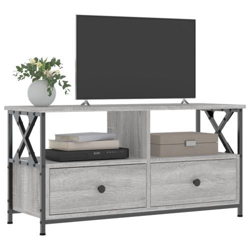 Meuble TV sonoma gris 90x33x45 cm bois d'ingénierie et fer - Photo n°3; ?>