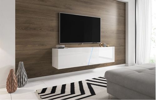 Meuble TV sur pied ou mural 2 portes avec Led blanc mat et blanc brillant Kaela 160 cm - Photo n°2; ?>