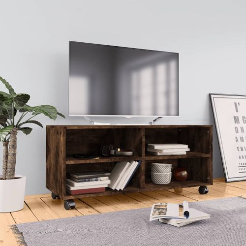 Meuble TV sur roulettes Chêne fumé 90x35x35cm Bois d'ingénierie - Photo n°2; ?>