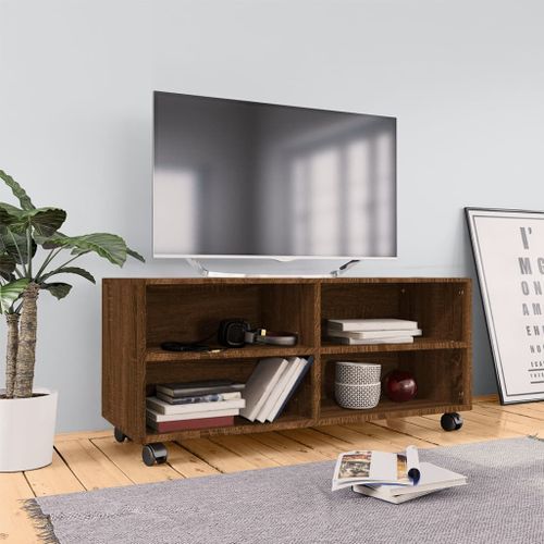 Meuble TV sur roulettes Chêne marron 90x35x35cm Bois ingénierie - Photo n°2; ?>