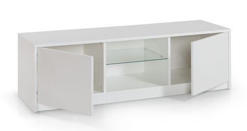 Meuble TV suspendu 2 portes bois mélaminé blanc Narea L 150 cm - Photo n°2; ?>