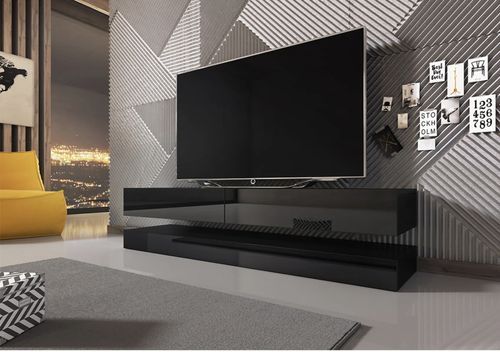 Meuble TV suspendu 2 tiroirs noir mat et noir laqué Kapan 140 cm - Photo n°2; ?>