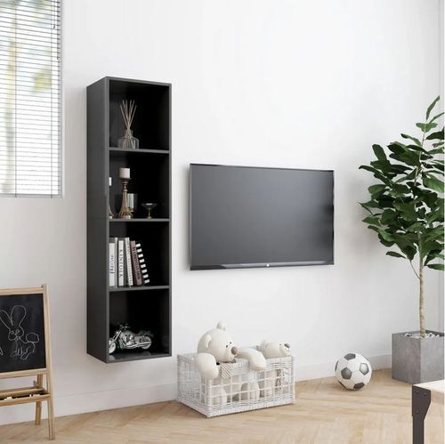 Meuble TV suspendu 4 niches bois gris Neone 143 cm - Photo n°2; ?>