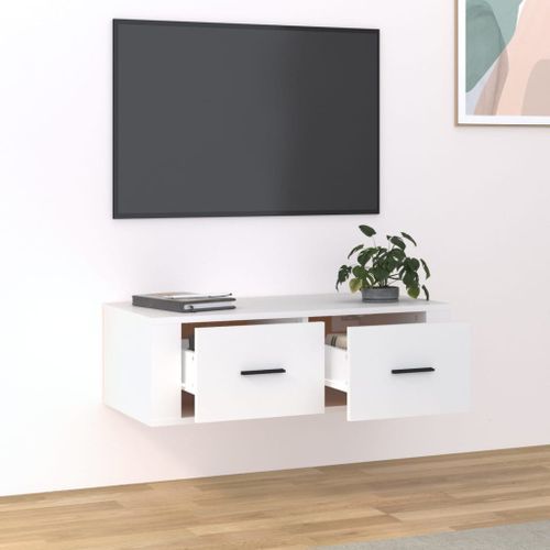 Meuble TV suspendu Blanc 80x36x25 cm Bois d'ingénierie - Photo n°3; ?>