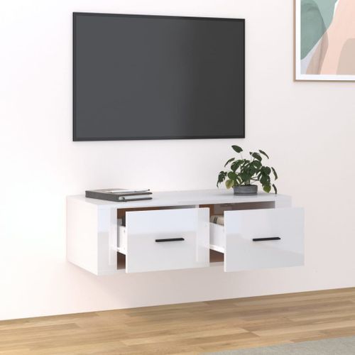 Meuble TV suspendu Blanc brillant 80x36x25 cm Bois d'ingénierie - Photo n°3; ?>