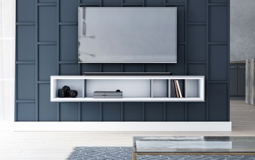 Meuble TV suspendu blanc et gris Kinda 153 cm - Photo n°2; ?>
