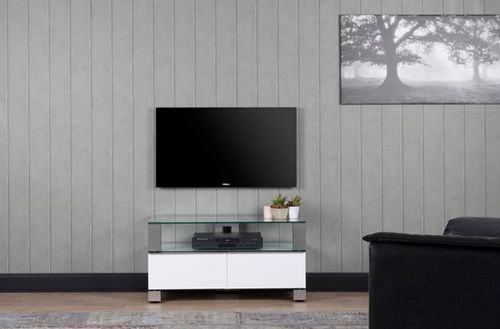 Meuble TV verre trempé et laqué blanc Mood 95 cm - Photo n°2; ?>