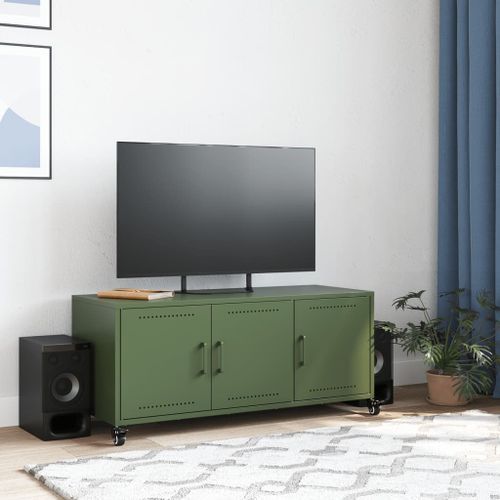 Meuble TV vert olive 100,5x39x43,5 cm acier laminé à froid - Photo n°3; ?>