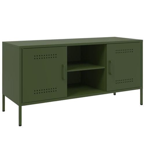 Meuble TV vert olive 100,5x39x50,5 cm acier - Photo n°2; ?>