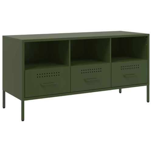 Meuble TV vert olive 100,5x39x50,5 cm acier laminé à froid - Photo n°2; ?>