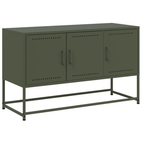 Meuble TV vert olive 100,5x39x60,5 cm acier - Photo n°2; ?>