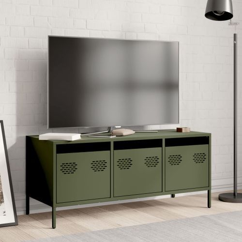 Meuble TV vert olive 101,5x39x43,5 cm acier laminé à froid - Photo n°3; ?>