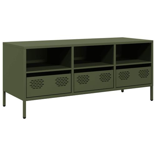 Meuble TV vert olive 101,5x39x43,5 cm acier laminé à froid - Photo n°2; ?>