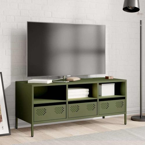 Meuble TV vert olive 101,5x39x43,5 cm acier laminé à froid - Photo n°3; ?>