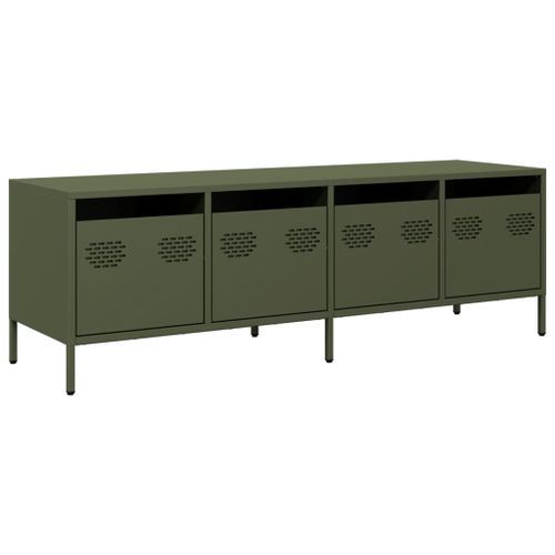 Meuble TV vert olive 135x39x43,5 cm acier laminé à froid - Photo n°2; ?>