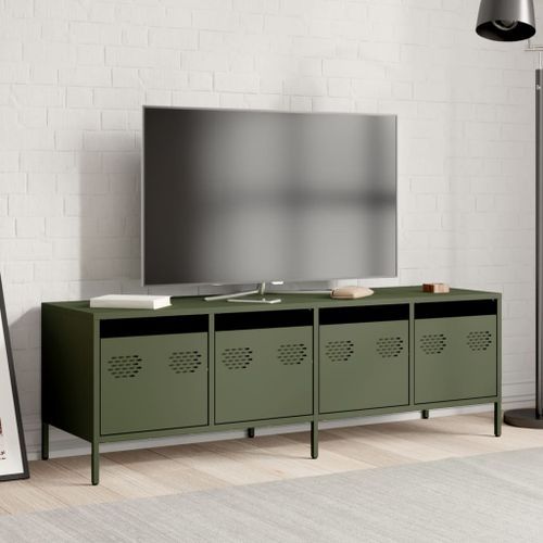 Meuble TV vert olive 135x39x43,5 cm acier laminé à froid - Photo n°3; ?>