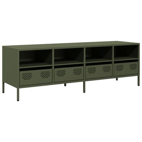 Meuble TV vert olive 135x39x43,5 cm acier laminé à froid - Photo n°2; ?>