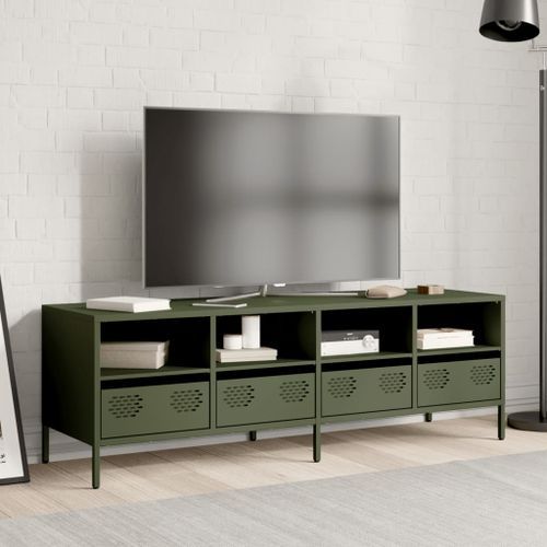 Meuble TV vert olive 135x39x43,5 cm acier laminé à froid - Photo n°3; ?>