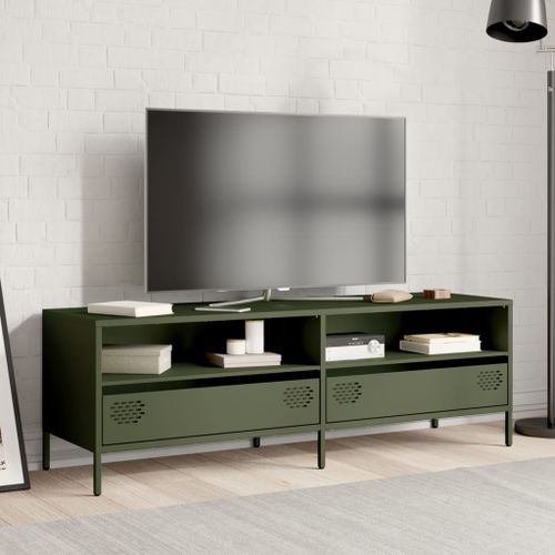 Meuble TV vert olive 135x39x43,5 cm acier laminé à froid - Photo n°3; ?>