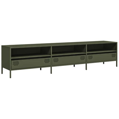 Meuble TV vert olive 202x39x43,5 cm acier laminé à froid - Photo n°2; ?>