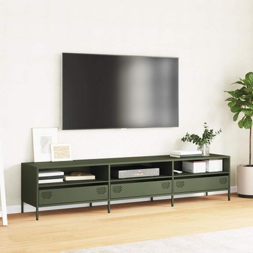 Meuble TV vert olive 202x39x43,5 cm acier laminé à froid - Photo n°3; ?>